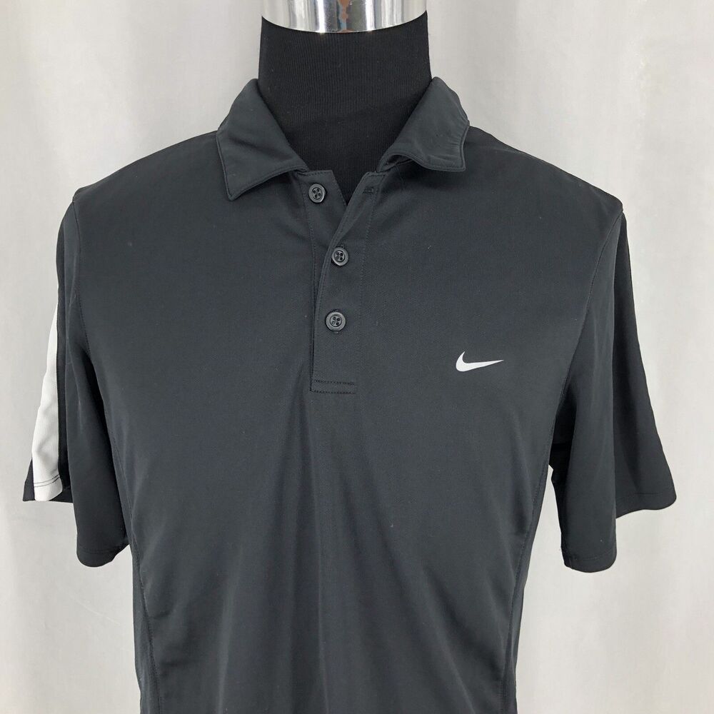 Nike Golf Dri Fit UV Tech Performance Polo Shirt Black Mesh Panel Large